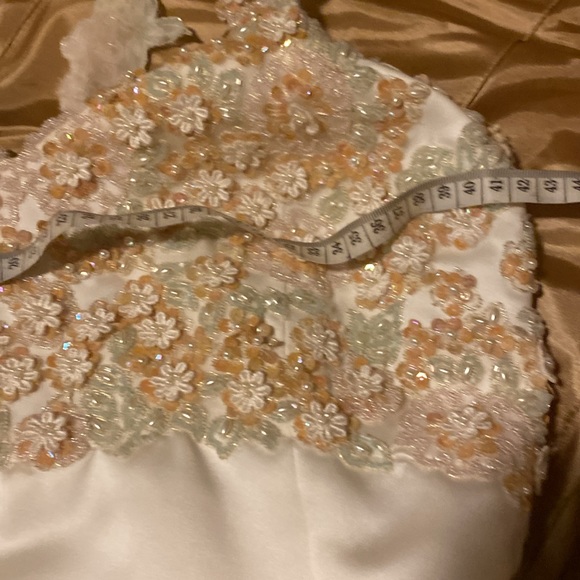 Cream sequined wedding dress.  Length from waist 106 inches. - Picture 9 of 10